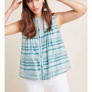 Anthropologie Current Air Piper Sleeveless‎ Button-front XS Aqua Blue Green Top